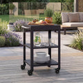 casa.pro Outdoor Servierwagen Bolognano Garten Rollwagen Stahl 81 x 50 x 50 cm Grillwagen mit 4 Haken Rollen mit Feststellbremsen Schwarz matt