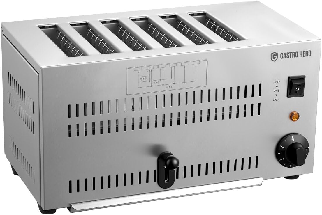 GastroHero Toaster, Edelstahl ET6M, Schlitztoaster für 6 Toastscheiben