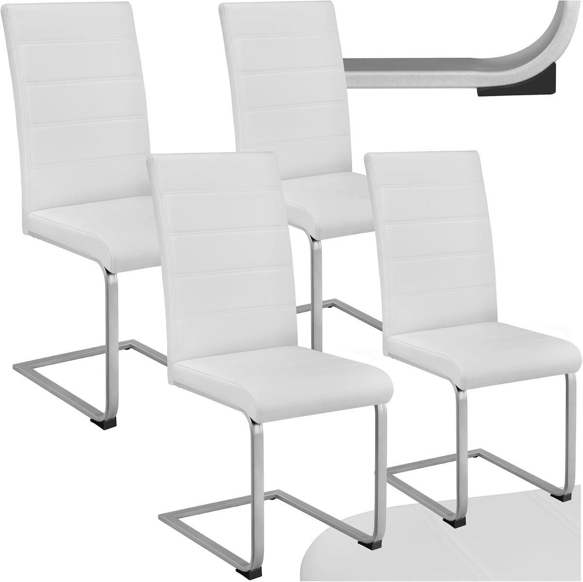 tectake 4er Set Esszimmerstühle, Freischwinger Küchenstuhl mit Rückenlehne, Stühle für Esszimmer, Küchenstühle modern, Dining Chair, Polsterstuhl