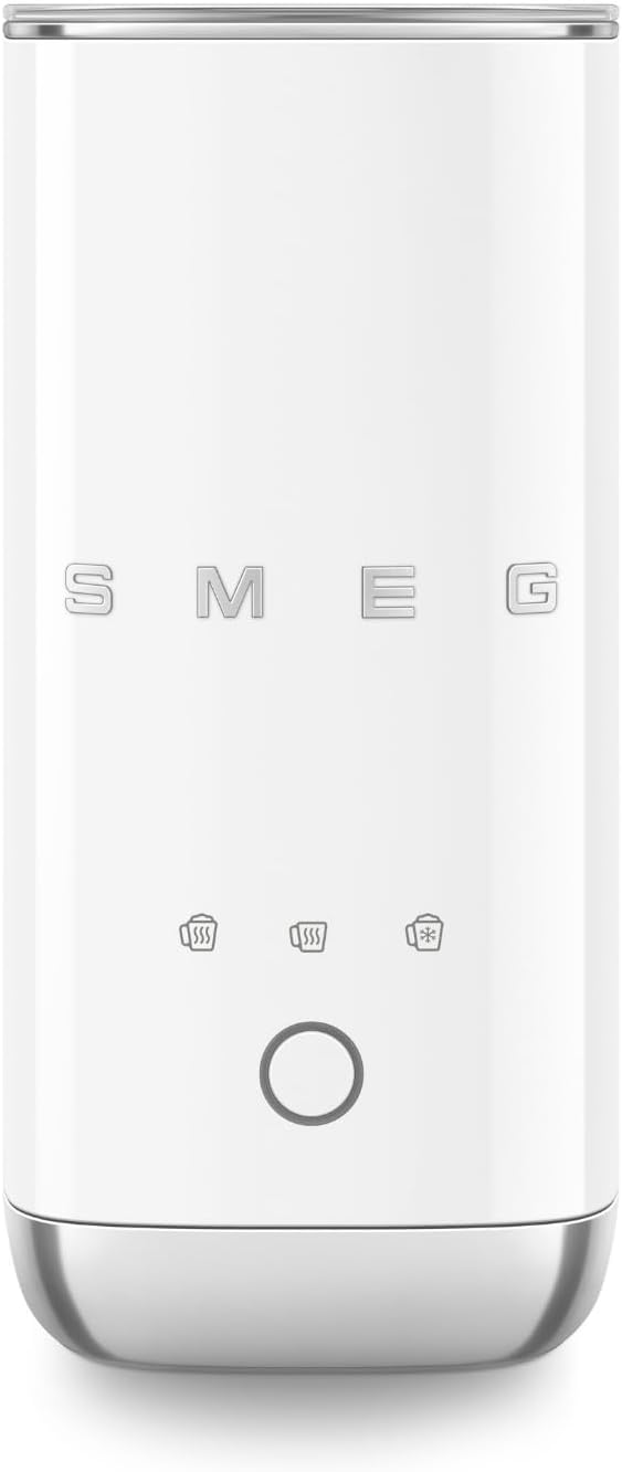 Smeg, MFF02WHEU Elektrischer Milchaufschäumer, 500 W, 3 Getränkefunktionen, abnehmbarer Schneebesen, Antihaft-Keramikbeschichtung, Weiß