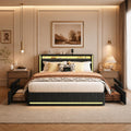 Polsterbett 140x190 cm mit LED-Beleuchtung & USB Ladefunktion, ohne Matratze (Grau), Doppelbett mit 4 Schubladen, Bettgestell mit Lattenrost, Leinen