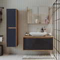 ROOMART • Badezimmermöbel Komplettset • Atlantic • 4 Teilig Badezimmerschrank • 100 cm Unterschrank mit Keramikwaschbecken • Spiegelschrank •