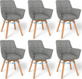 WAFTING 6er Set Drehbare Esszimmerstühle, 360° Drehstuhl mit Armlehnen Holzbeinen, Samtstoff Polsterstuhl für Esszimmer, Wohnzimmer, Küche, Dunkelgrau
