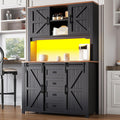 Küchenschrank Buffetschrank Höhe 174.7 cm mit LED Licht und 2 Schubladen, Schrank Schwarz, Hochschrank Vorratsschrank mit Schiebetüren, Küchenmöbel
