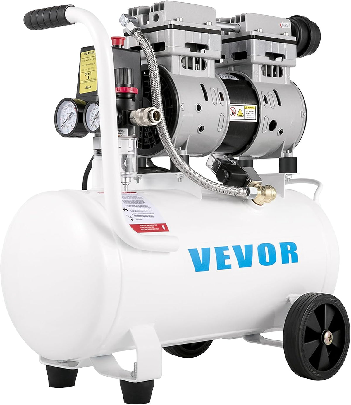 VEVOR Druckluft Kompressor 25L, 750W Silent Flüsterkompressor mit 60 dB, Ölfrei Luftkompressor 165L/min Abgasvolumen 220V mit Eingebautem