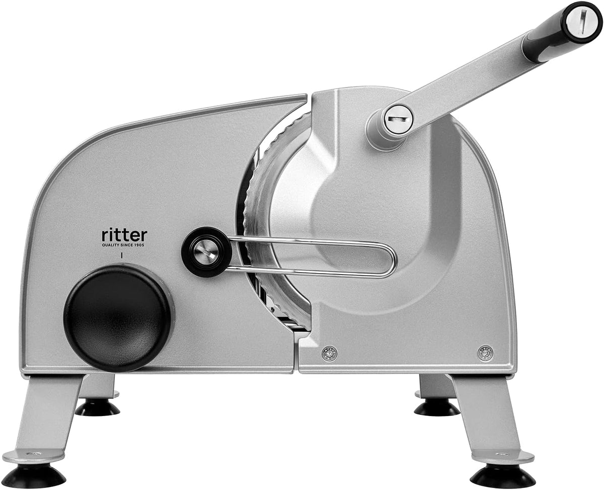 ritter manus 3 Manueller Allesschneider & Brotschneidemaschine aus Vollmetall, Made in Germany, Silbermetallic