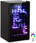 HCK 98L Getränkekühlschrank mit Cyberpunk RGB Beleuchtung, lautlos 39dB, Minibar kleine Kühlschrank mit Glastür, 0-15°C, Küche, Schwarz