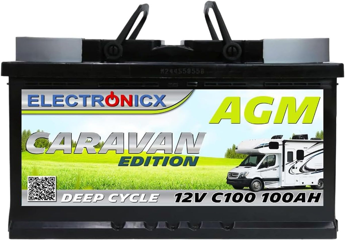 Electronicx AGM Caravan Versorgungsbatterie 12V 100Ah / 100 Ah Deep Cycle Batterie wartungsfrei versiegelt Pluspol rechts