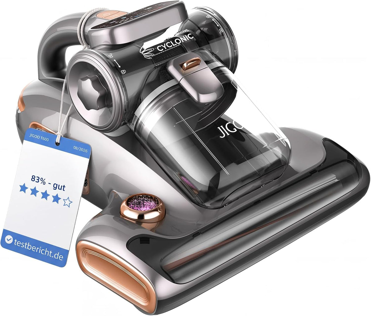 JIGOO T600 Milbensauger mit UV-Licht & Heißluft [700W/15kPa], Für Matratzen/Sofas/Teppiche (Leise & Effizient), 99,9% Allergen-Entfernung