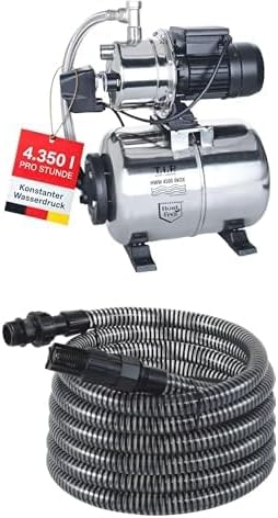 T.I.P. Hauswasserwerk HWW 4500 INOX aus Edelstahl mit 1200 W Leistung I 4350 l/h Fördermenge bis 50 m Höhe I 5 bar Druck mit Manometer I 22 L Kessel +