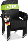 Juskys Polyrattan Gartenstühle Yoro 6er Set mit Armlehnen & Rückenlehne, Rattan Stuhl Garten, 6 Stühle stapelbar, Stapelstuhl Schwarz