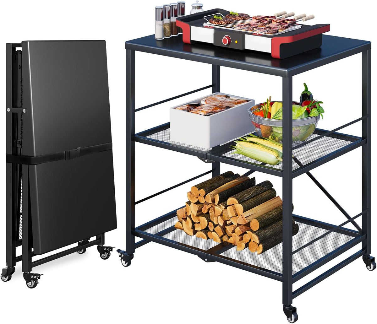 YODOLLA Grillwagen Outdoor, 3-stufiger Gartenwagen, Schwarz