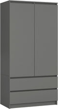 AKORD Zweitüriger Kleiderschrank S 90 cm 2 Schubladen mit Regalen und Einer Kleiderstange für EIN Schlafzimmer Kleiderschränke Minimalistischer Stil