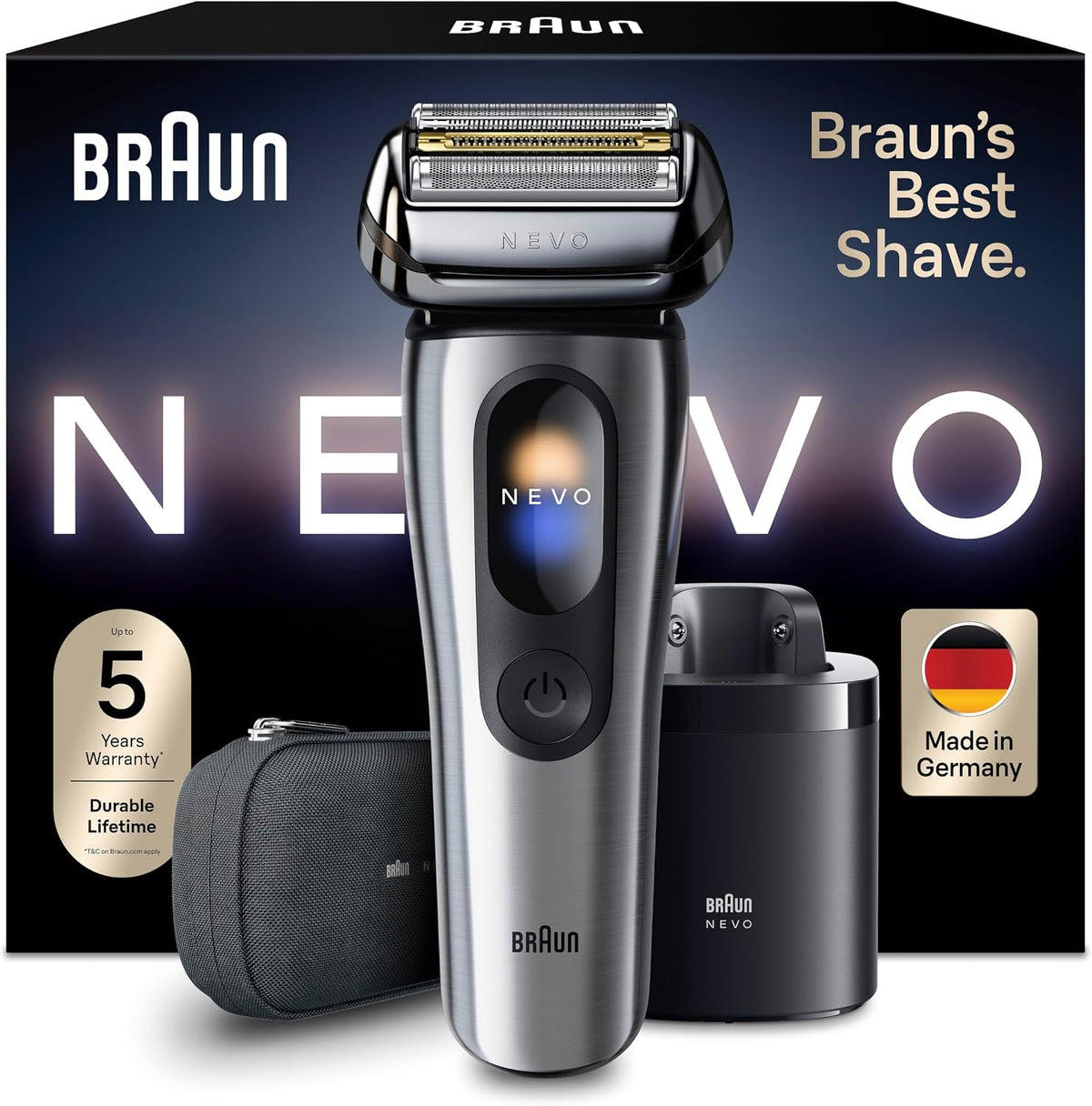 Braun NEVO Rasierer Herren Elektrisch, NEVO11005C, Elektrorasierer mit AeroTouch-Technologie für Eine Rasur Ohne Kompromisse, Silber, Wasserdicht