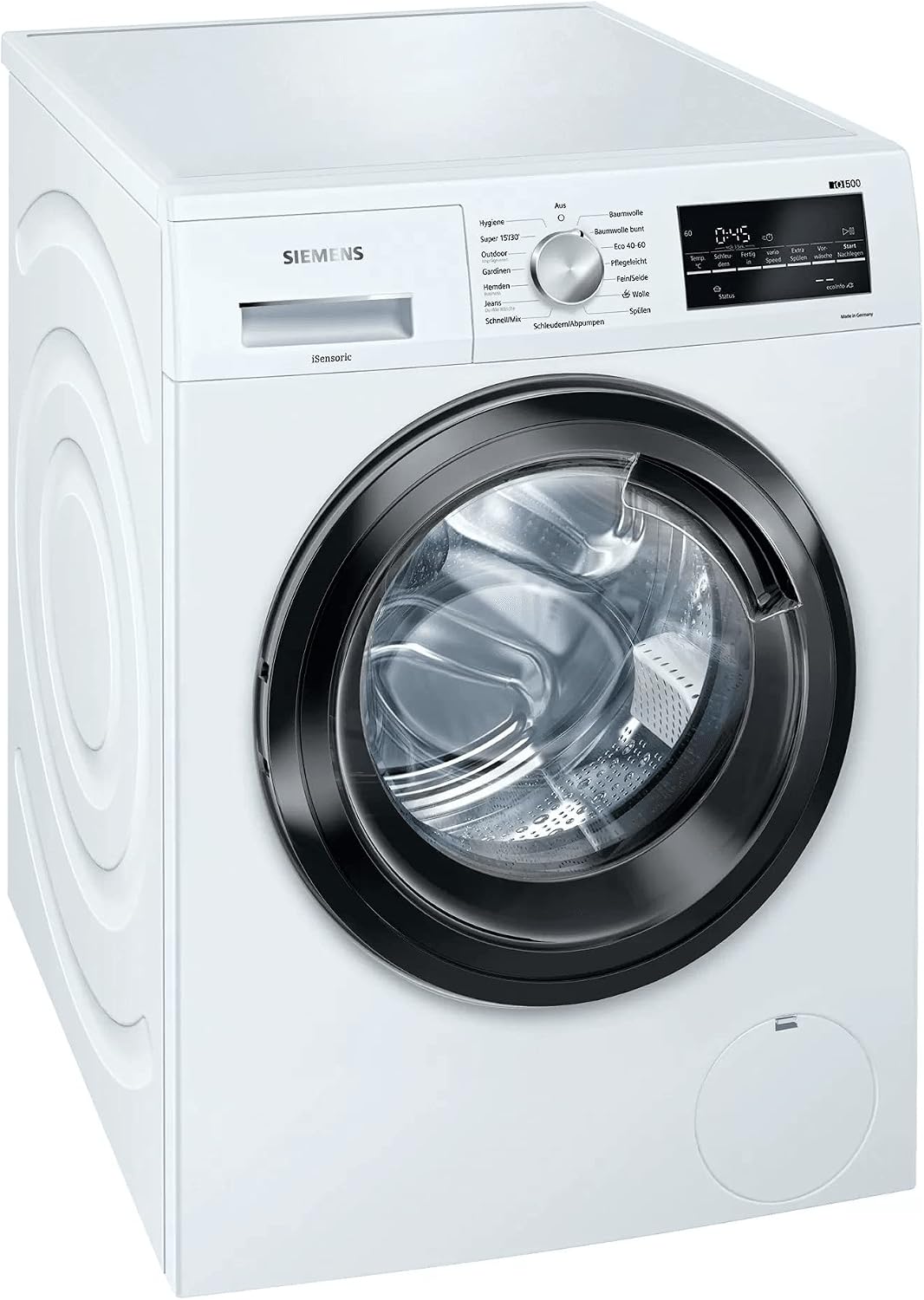 Siemens WM14G400 iQ500 Waschmaschine / 8kg / C / 1400 U/min/Outdoor Programm/varioSpeed Funktion/Nachlegefunktion/aquaStop, Weiß/Schwarz