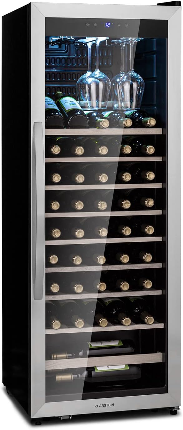 Klarstein Weinkühlschrank, Kühlschrank mit Glastür, 4-18 °C, Getränkekühlschrank Schmal, Getränkekühlschränke Freistehend, Weinkühlschrank Klein