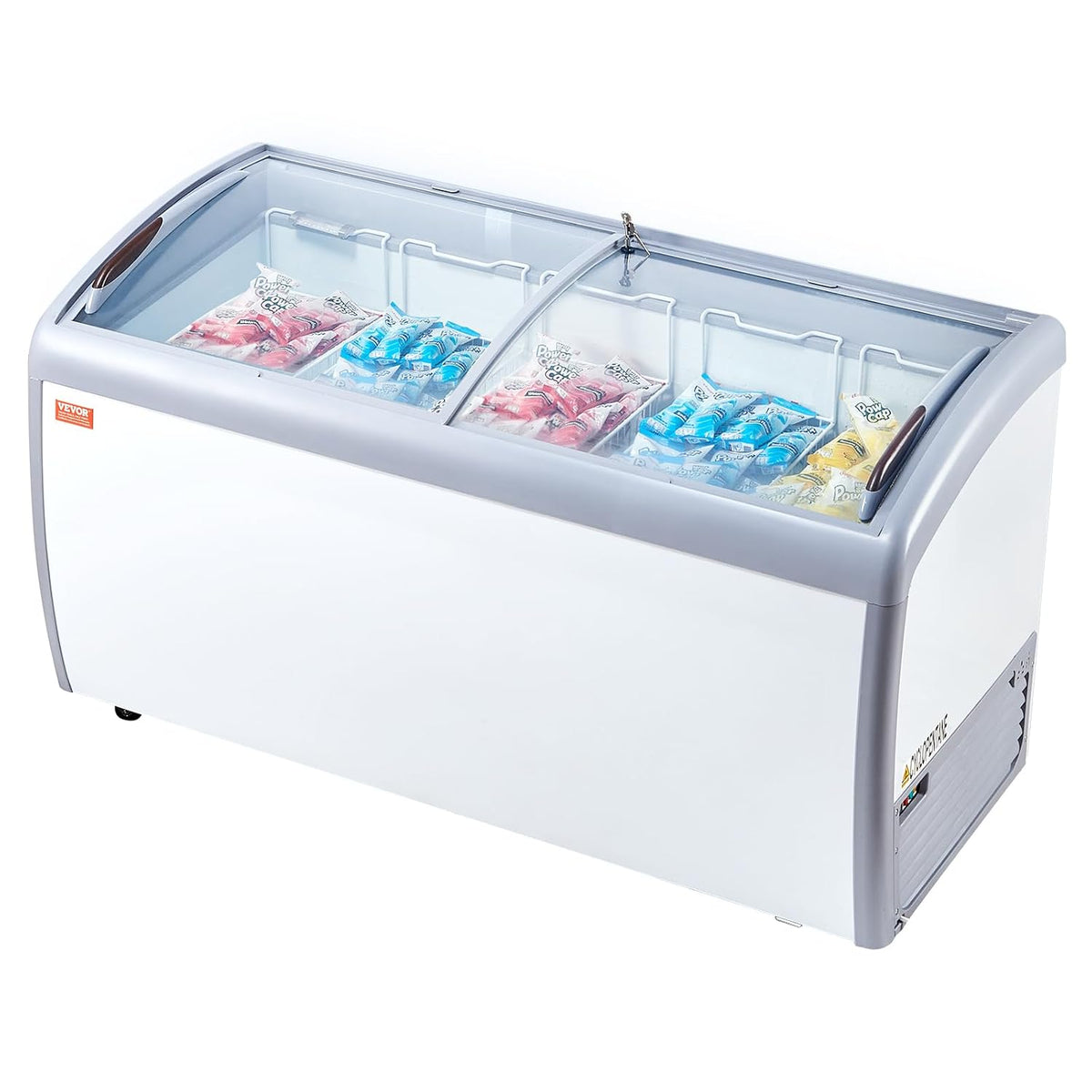 VEVOR Kommerzielle Eiscreme-Vitrine, 460 L Gefriertruhe, Mobiler Tiefkühlschrank mit Glasplatte, Restaurant-Gelato-Tauchschrank mit 5 Drahtkörben
