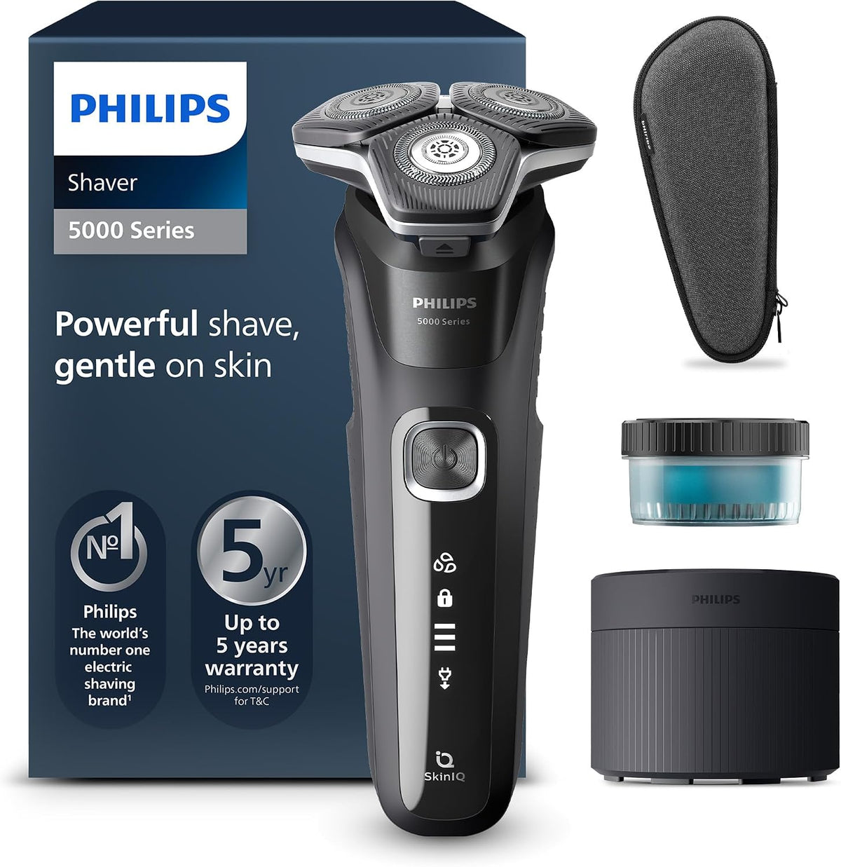 Philips Shaver Series 5000, Reinigungskartusche & Reiseetui (Modell S5898/50), Elektrischer Rasierer für Herren mit ausklappbarem Trimmer
