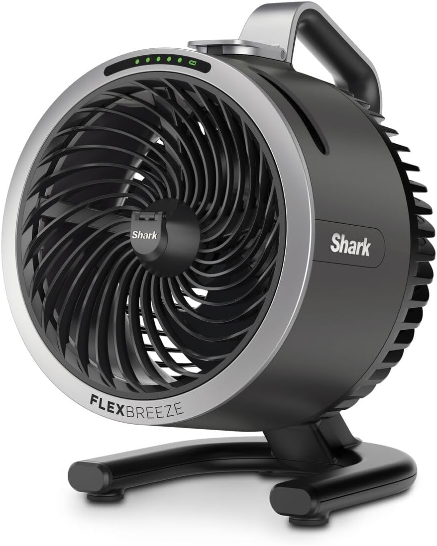 SHARK FlexBreeze HydroGo Leistungsstarker kabelloser Ventilator mit Nebel, Carbon FA050UK, Luftstrom bis zu 20 m, Innen- und Außenkühlung