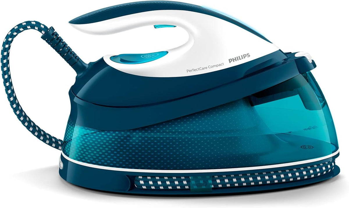 Philips Domestic Appliances Perfect Care Compact Dampfbügelstation, Blau (GC7844/20), 120 g/min Dauerdampf, 1,5 L Wassertank, OptimalTemp Technologie
