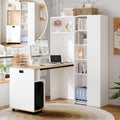 Merax klappbarer Schreibtisch mit Regal, 2 in 1 Bücherregal und Arbeitstisch mit Steckdose und USB, platzsparender Eck Schreibtisch mit Kippschutz