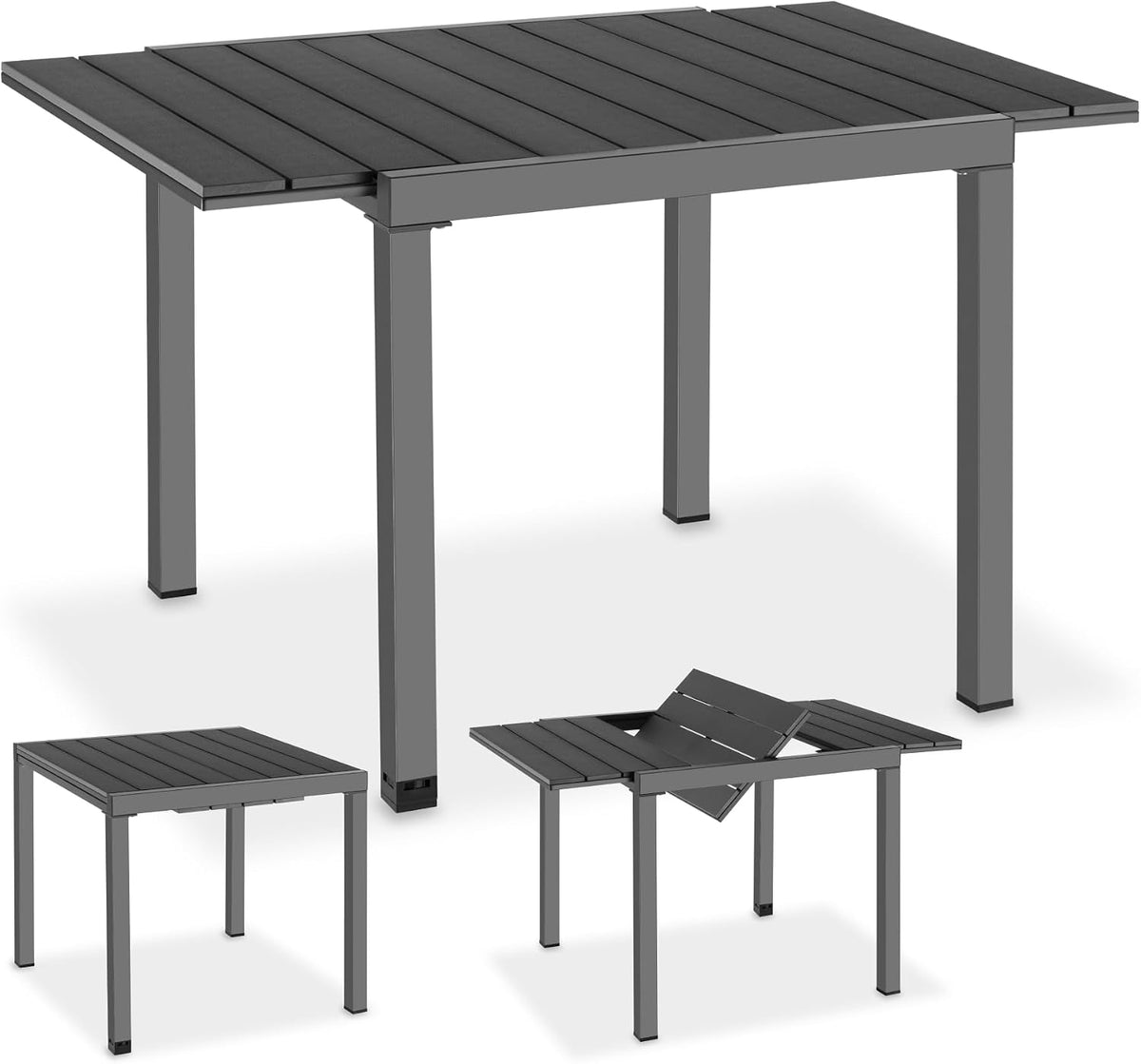 TecTake Aluminium Gartentisch für 4-6 Personen, Garten Tisch Holzoptik, 80–120 x 80 x 74 cm, ausziehbar, Outdoor wetterfest, Gartenmöbel, schwarz