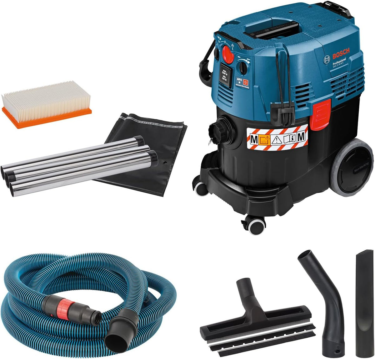 Bosch Professional Nass-/Trockensauger GAS 35 M AFC (Leistung 1200 Watt, 35 L Behälter, 5 m Schlauch)