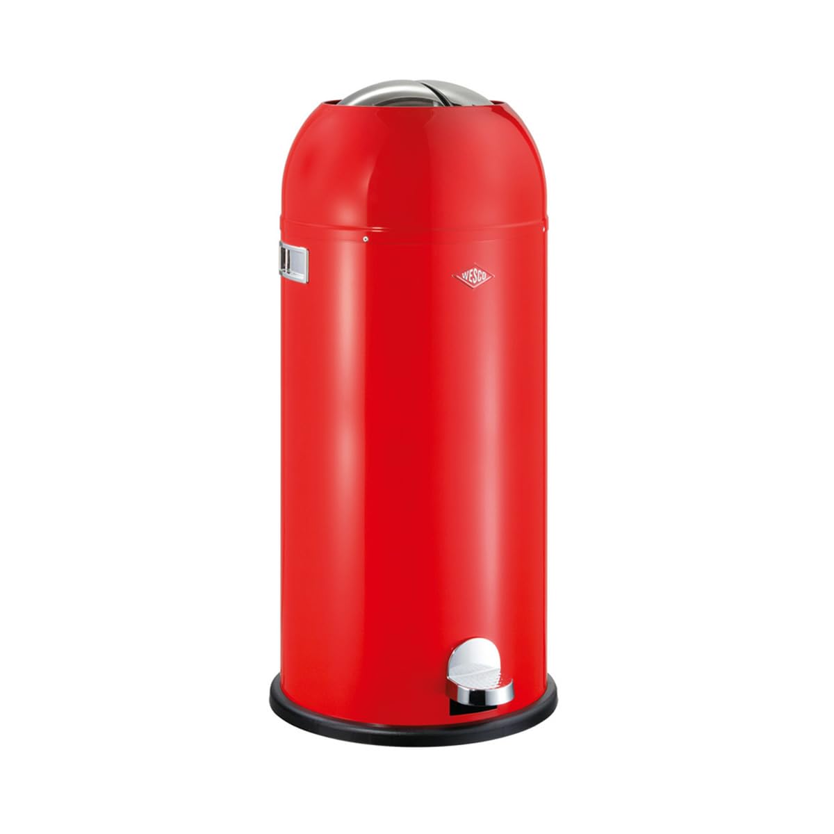 WESCO Kickmaster Maxi Abfallsammler in der Farbe rot, 40 Liter Volumen, pulverbeschichtetes Stahlblech, eingebauter Dämpfer, großer Einwurf