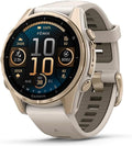 Garmin fēnix 8-43 mm, weiches Gold mit dunklem Sandsteinband, AMOLED, Saphir, Premium-Multisport-GPS-Smartwatch, langlebige Akkulaufzeit, Tauchklasse