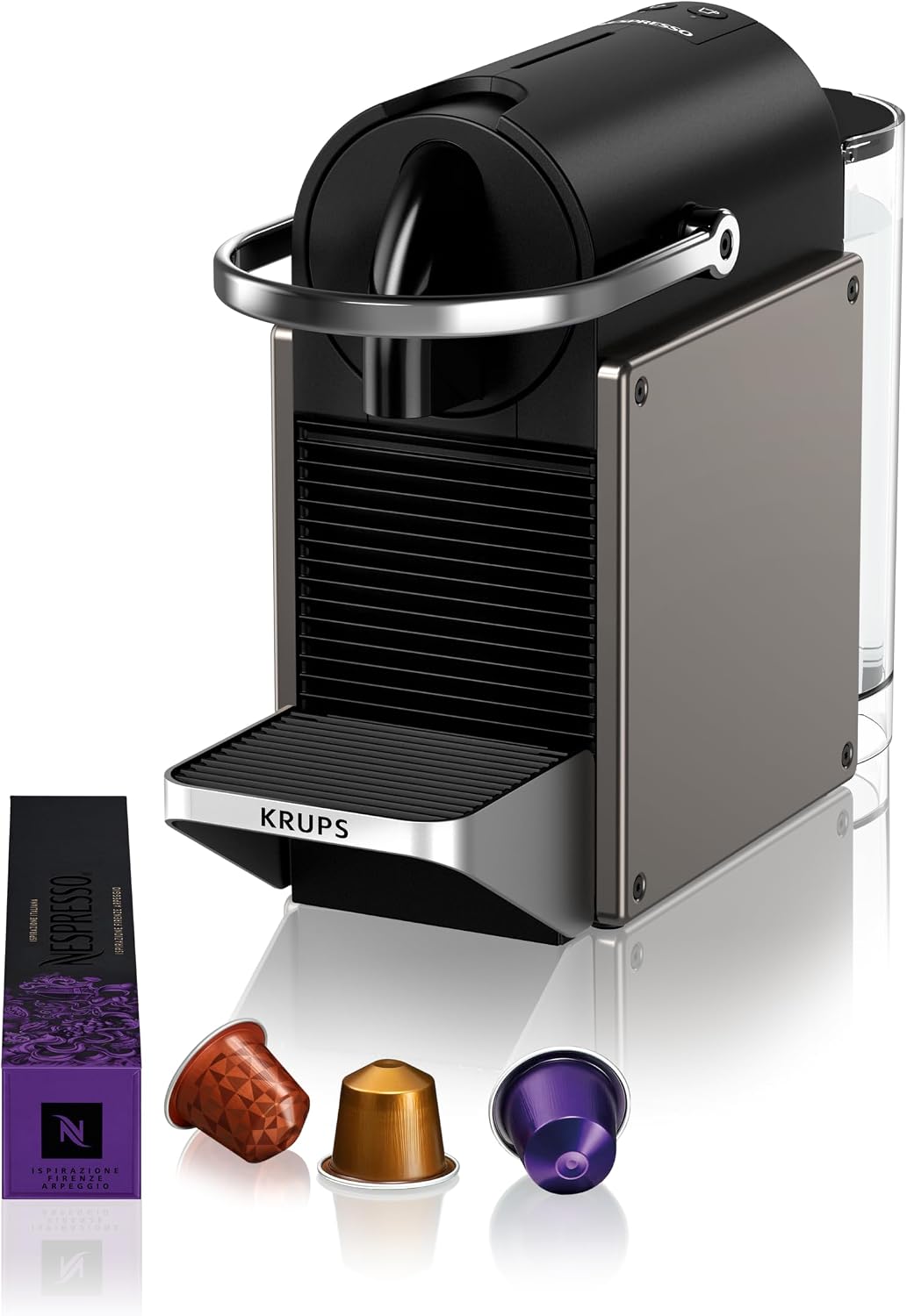 Nespresso KRUPS Pixie Titan Original Kapselmaschine, Kaffeemaschine XN306TK, kompaktes Design, 25 Sek. Aufheizzeit, 2 Tassengrößen, 19 Bar Druck