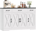 HOCSOK Sideboard, 140 cm Breit Küchenschrank mit 2 Verstellbaren Regalen, Buffetschrank mit 3 Schubladen 4 Türen, Küchenbuffet für Wohnzimmer, Küche