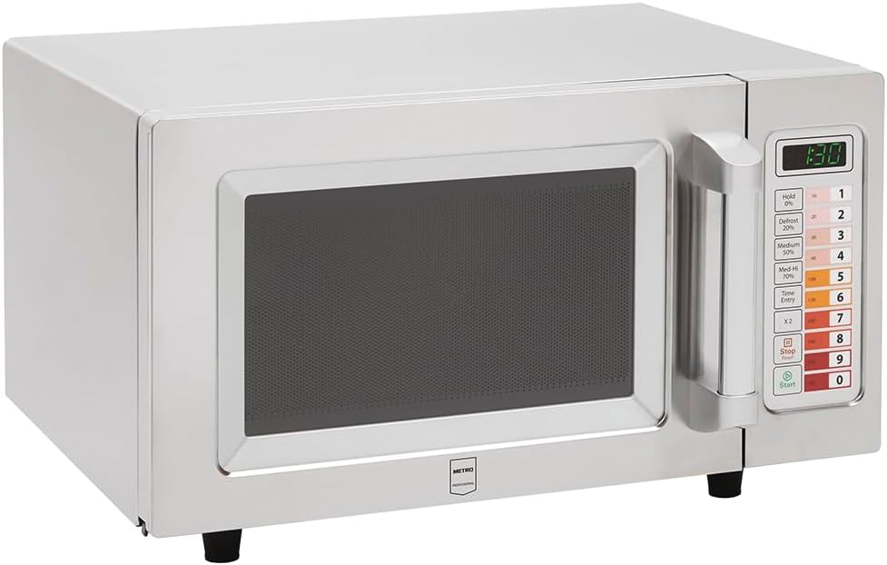 METRO Professional Mikrowelle GMW1125, 60-Minuten-Timer, für Teller bis Ø 30.5 cm, 51.1 x 43.2 x 31.1 cm, 25 L, Edelstahl, 100 Programme, silber