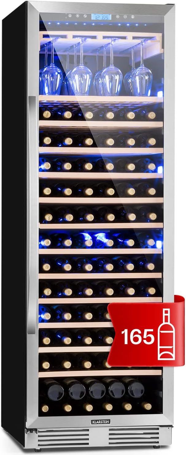 Klarstein Einbau-Weinkühlschrank, Kleiner Weinschrank 433L, Wein-Kühlschrank Klein mit Glastür, 1 Zonen Getränkekühlschrank Klein
