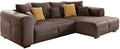 Cavadore Ecksofa Mavericco/Polster Eck-Couch mit Kissen in Antik-Leder-Optik und Holzfüßen/Longchair rechts/285 x 69 x 170/Mikrofaser Braun