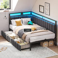 DICTAC Polsterbett Schlafsofa 90x200 mit LED-Beleuchtung und USB-Ladestation, Ohne Matratze, Gästebett, Bettgestell, Dunkelgrau