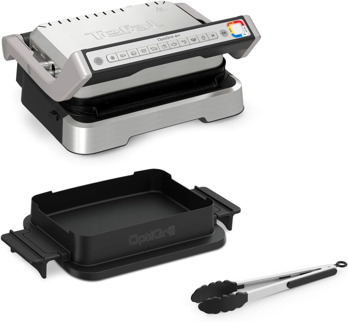 Tefal OptiGrill 4in1 Kontaktgrill mit Backschale, Backofen, GC776D10, Aufklappbar, Tischgrill, 9 automatische Programme, Garstufenanzeige