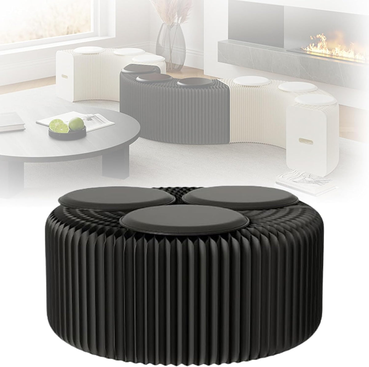 Akkordeon Klapphocker aus Papier mit Kissen, Wabenbank mit Holzseiten, platzsparender Kraftsitz für Wohnzimmer, Büro, Café, Bar, Eingangshalle