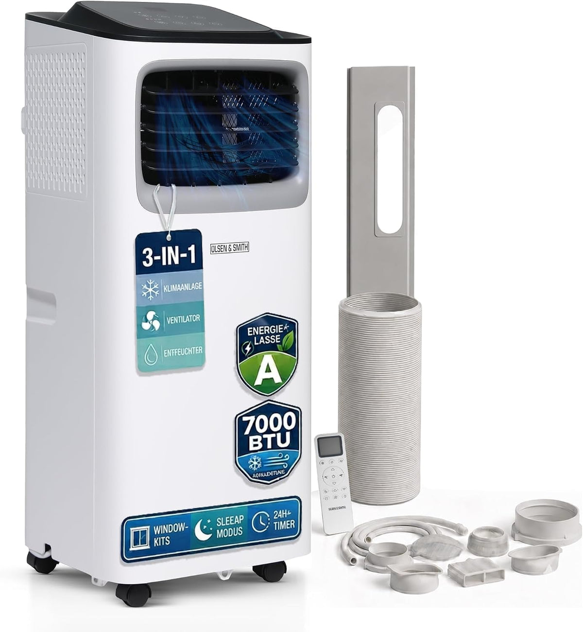 Olsen & Smith 7000 BTU Mobile Klimaanlage, 3-in-1 mit Abluftschlauch