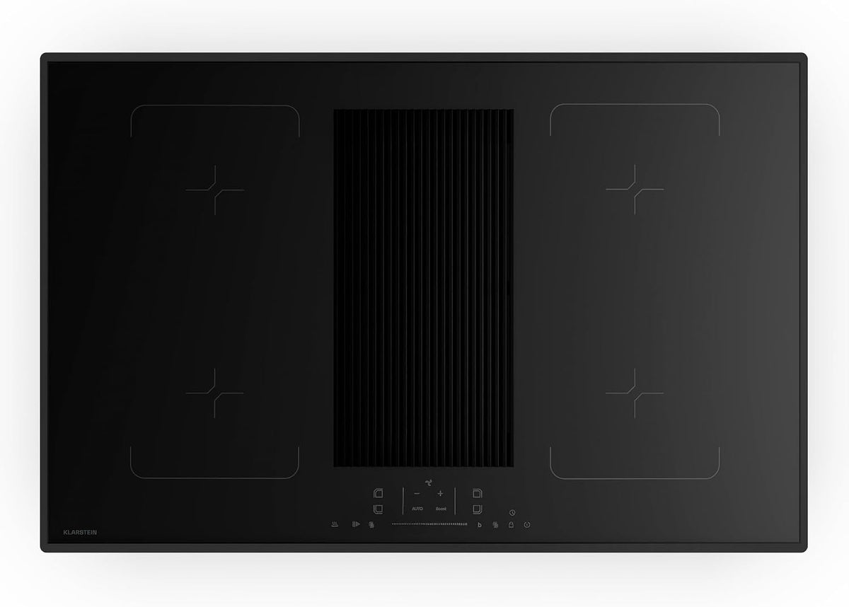 Klarstein Velaire Flex Induktionskochfeld mit Dunstabzug, 80cm, 8400W Boost, Induktionsfeld mit Abzug, 4 Flex-Zonen, Touch-Slider, Timer, Schwarz Glas