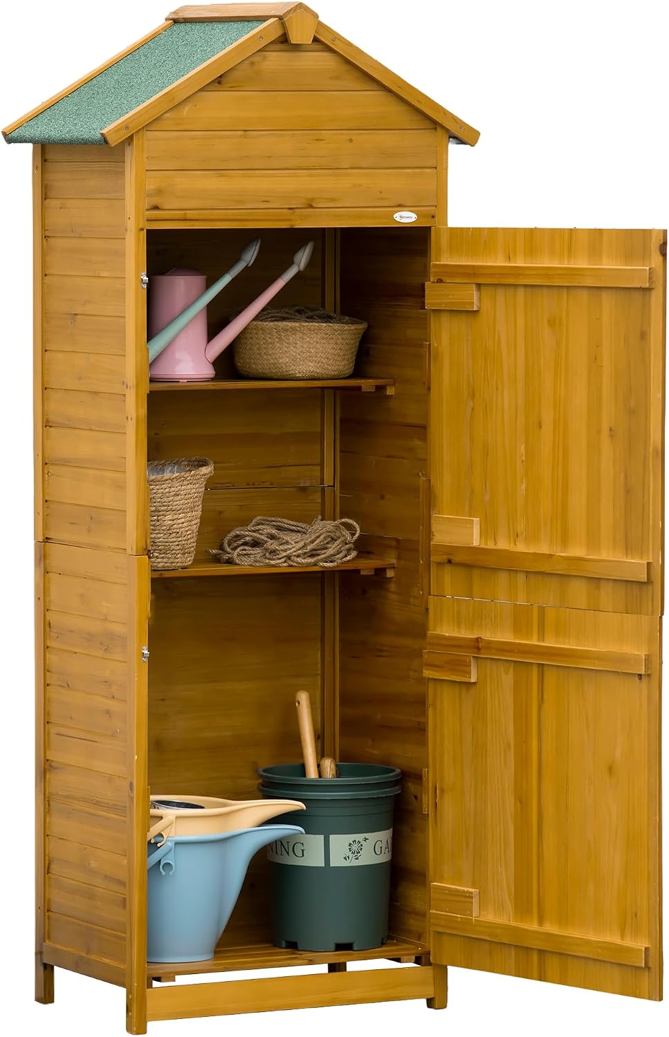 Outsunny Gartenschrank Holz Wetterfest Doppeltür 79x49x191,5cm Naturholz