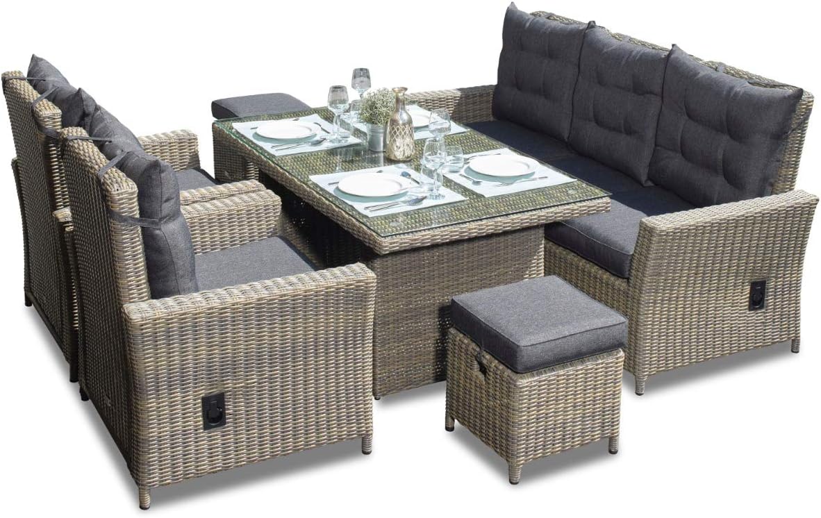 Green Spirit, Gartenmöbel-Set mit Sofa, Tisch, 2 Sessel, für 7 Personen, Garten Sitzgruppe Asti, Braun, Polyrattan, Sicherheitsglas, Wetterfest