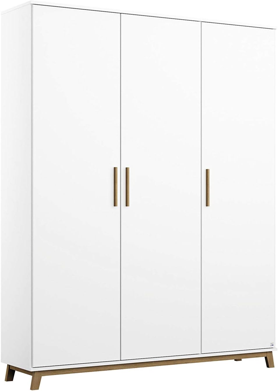 Rauch Möbel Carlsson Schrank Drehtürenschrank in Weiß, 3-türig, BxHxT 136x203x53 cm, Griffe/Füße Eiche Massiv, 4 Einlegeböden