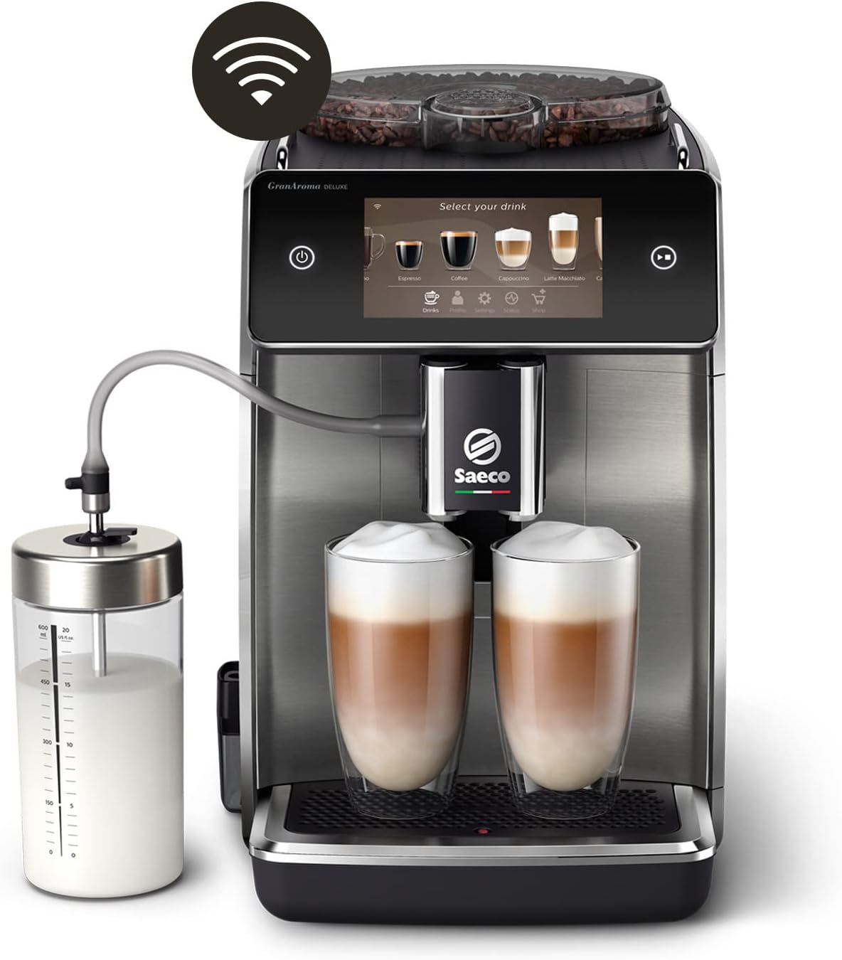 Saeco GranAroma Deluxe Kaffeevollautomat, Keramikmahlwerk (SM6685/00), WLAN-Konnektivität, 18 Kaffeespezialitäten, Intuitives Touchdisplay