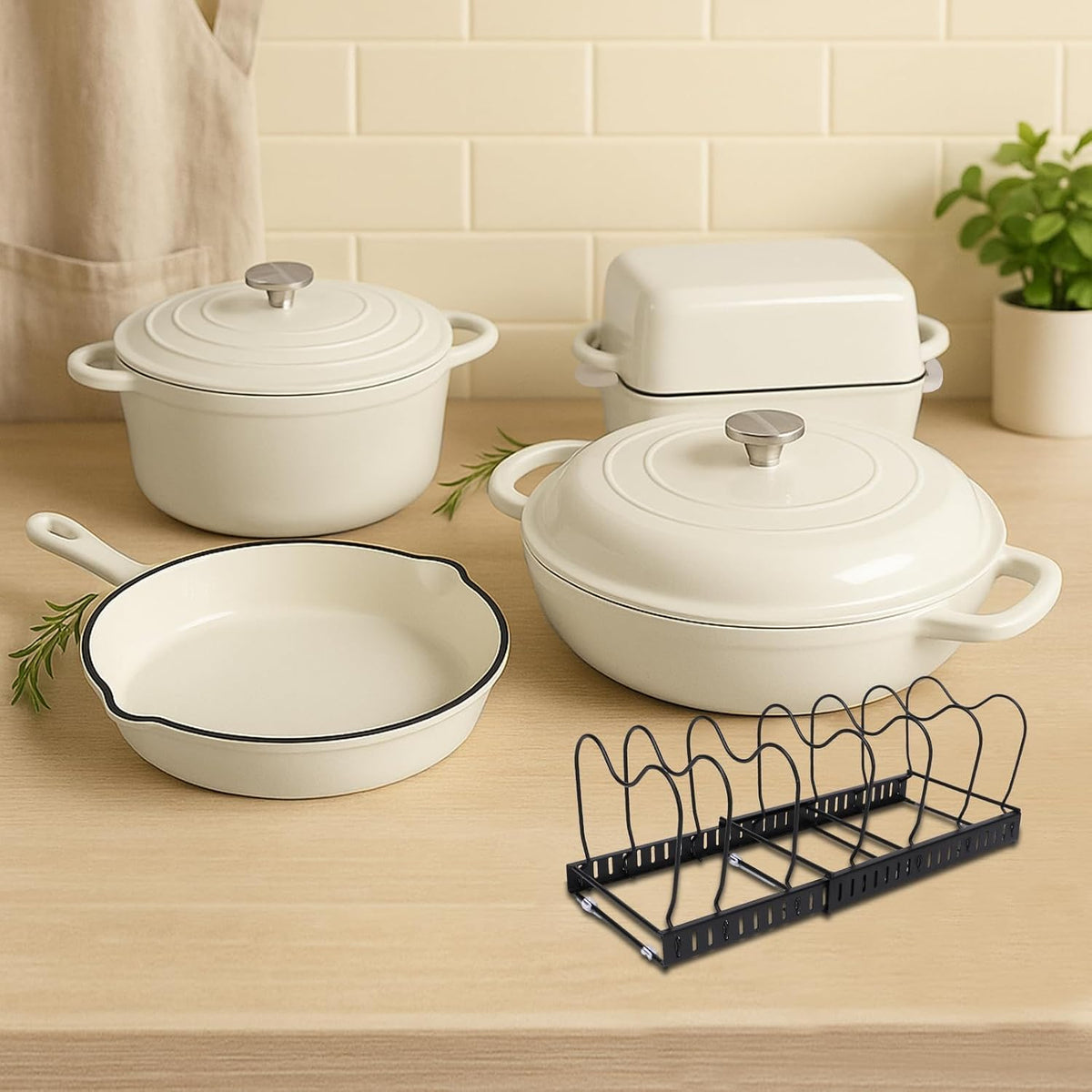 GFTIME Emaille Gusseisen Kochgeschirr Set 5-teilig, Bratpfanne 25 cm, Schmortopf mit Deckel, für alle Herdarten inkl. Induktion, Töpfe und Pfannen Set