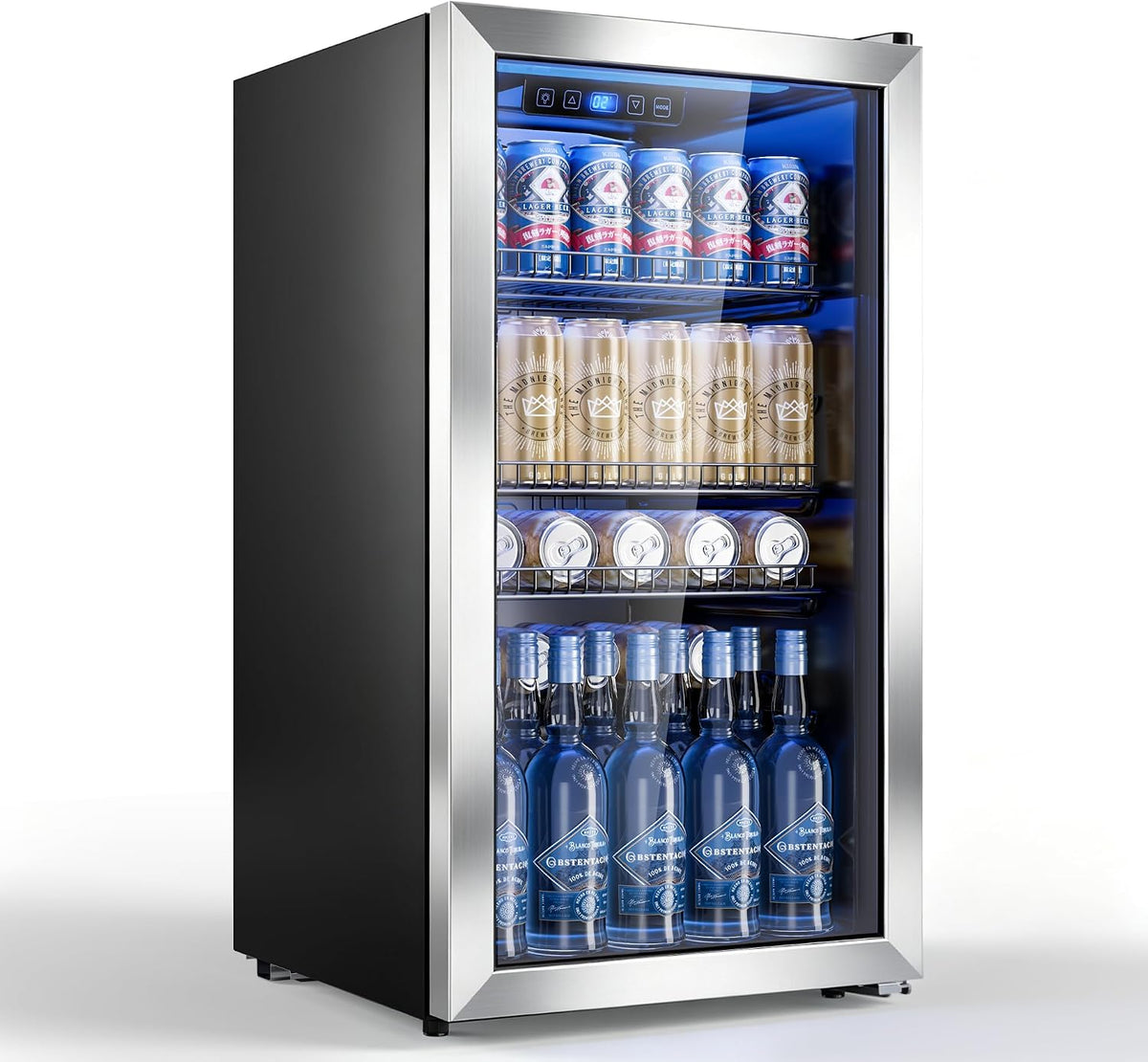 TRIUMPHKEY 90L Getränkekühlschrank mit Glastür und Silberrahmen, verstellbare Ablagen für Bier, platzsparend für Zuhause, 128 Dosen Fassungsvermögen