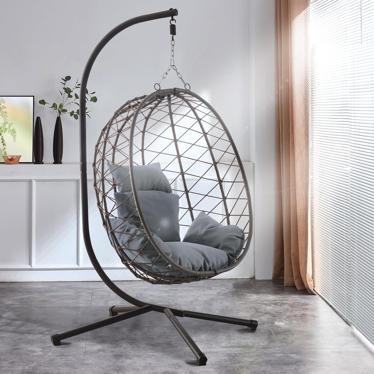 Luxus Hängesessel NEW XXL Gestell Schwarz mit Korb und Relaxkissen Grau