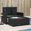 Gartensofa mit Kissen 2-Sitzer Outdoor Sofa mit Hocker mit Staufach, Couch mit abnehmbarm Bezug, Gartebmöbel Gartengarnitur Schwarz Poly Rattan