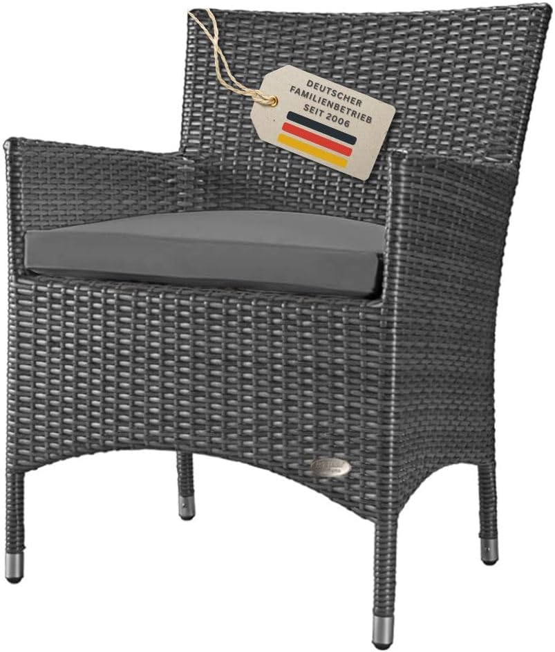 RS Trade Gartenstuhl Polyrattan Trento XXL, bis 200kg belastbar, Lounge Sessel Balkonstuhl Rattansessel Gartenmöbel Terrassenstuhl, extra breit, grau