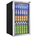 EUHOMY 90L Getränkekühlschrank, kleiner Kühlschrank mit verstellbaren Regalen für Limonade, Minikühlschrank für 126 Dosen mit Glastür, Bier oder Wein
