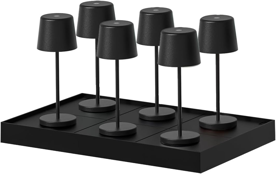 Lumisky KELLY Mini Tischleuchte, Höhe 22 cm, mit Ladeplatte, kabellos, Aluminium, LED, Weiß, dimmbar, 6 Stück